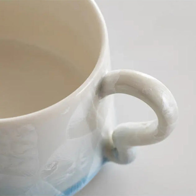 Crystal Glazed Ceramic Coffee Mug and Saucer Set