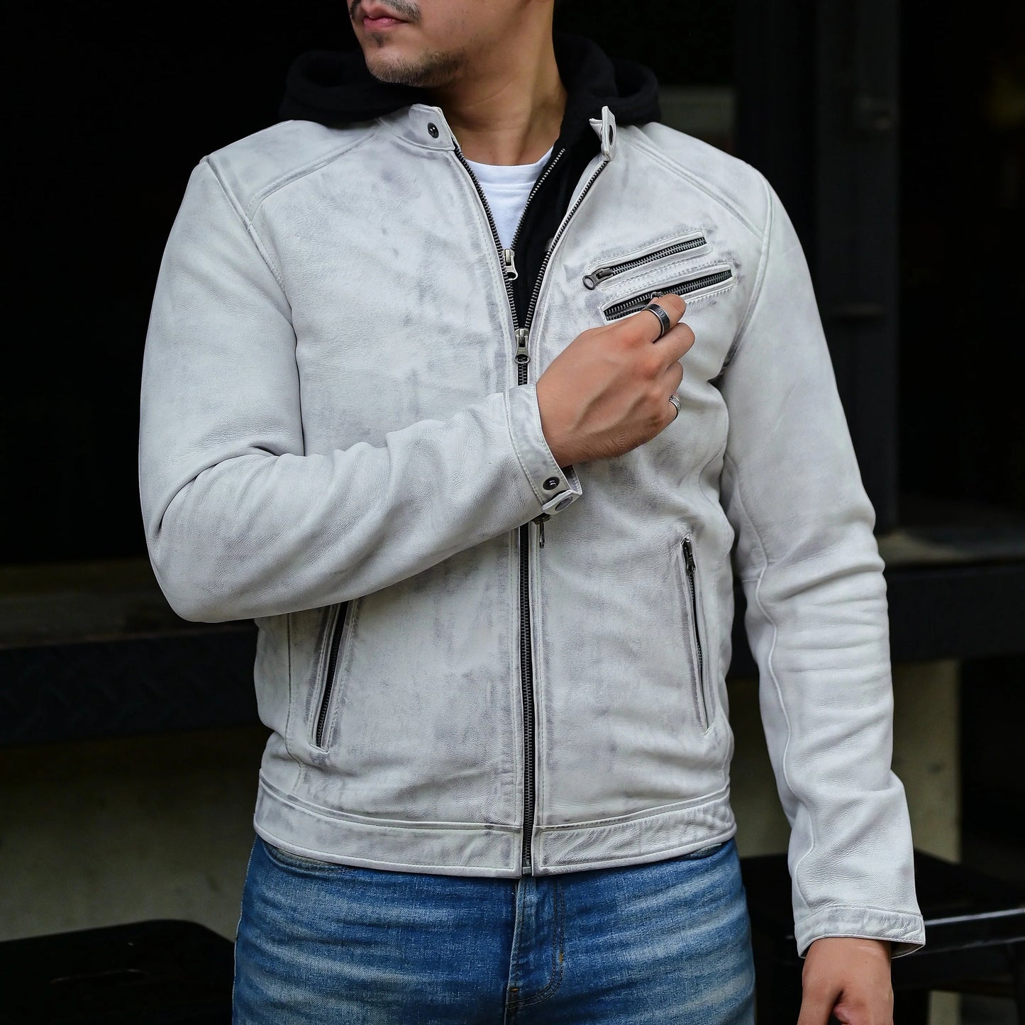 Leather Hooded Jacket Handmade Hood for Men Removable Hood Jacket