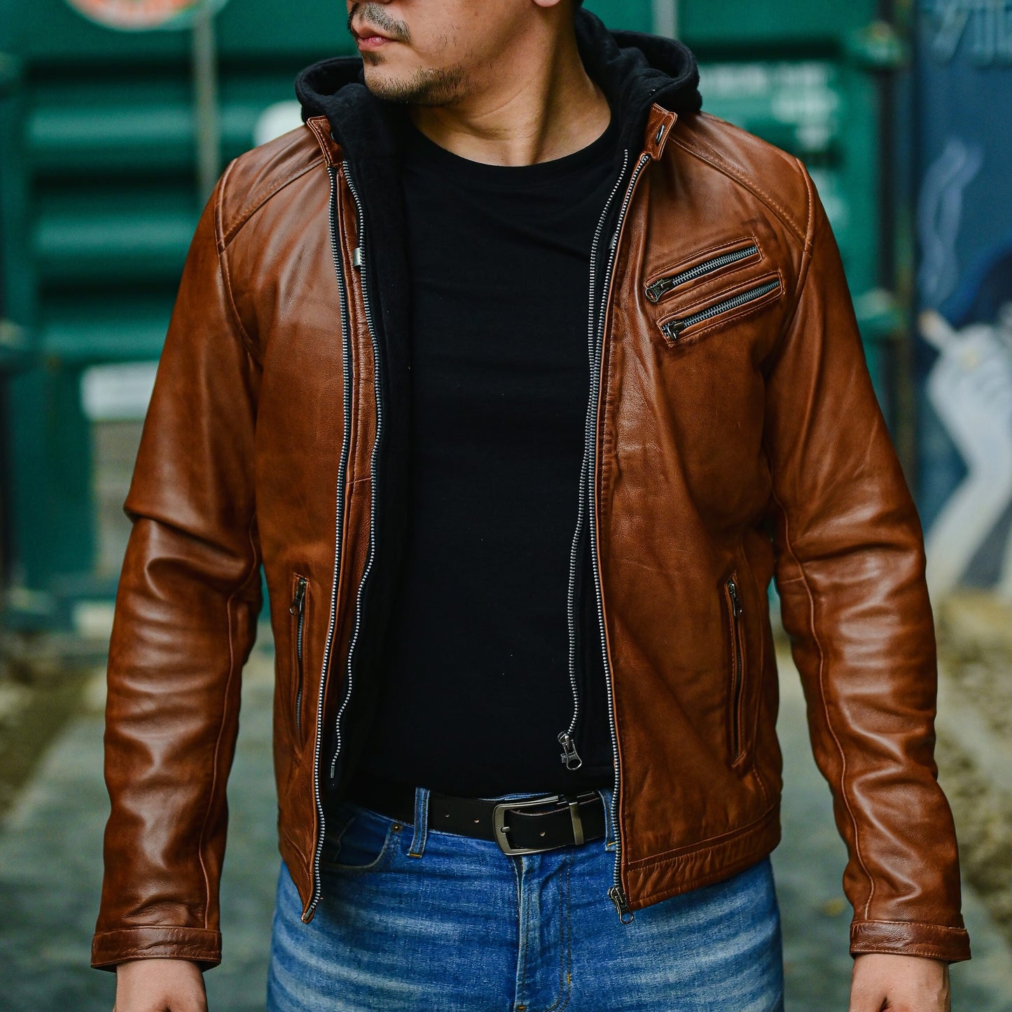 Leather Hooded Jacket Handmade Hood for Men Removable Hood Jacket