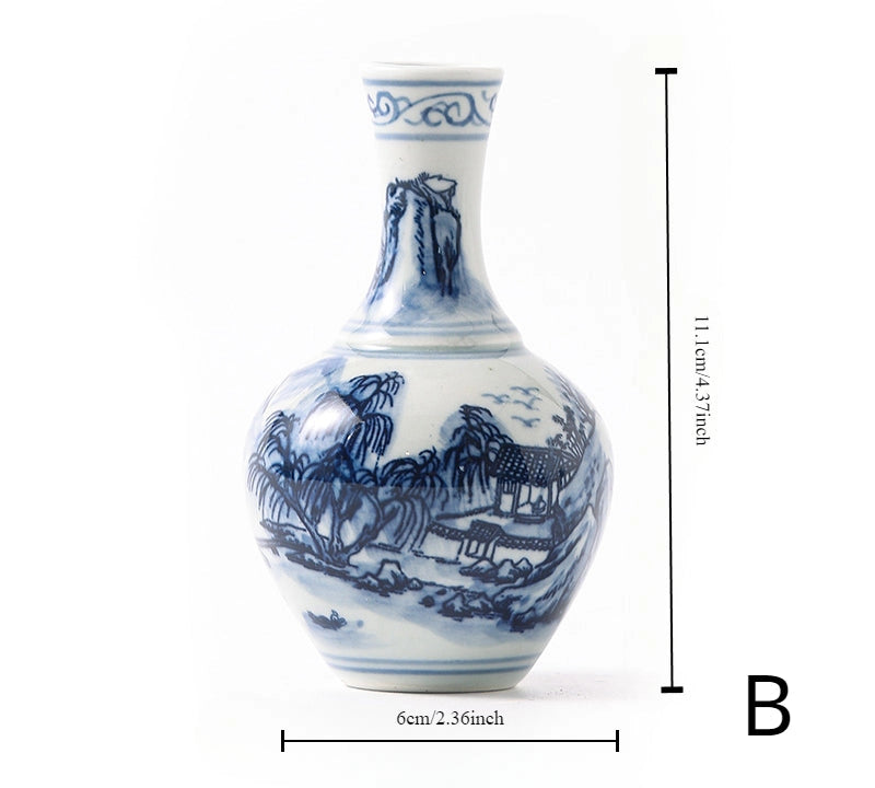 Hand Painted Blue & White Porcelain Mini Vase