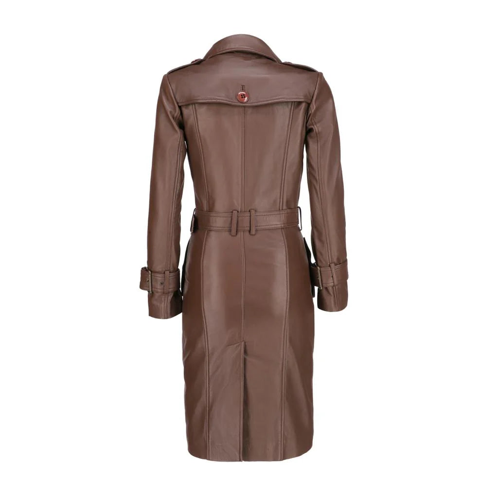 Handmade Long coat Leather long coat Ladies coat  Trench Coat long coat with belt