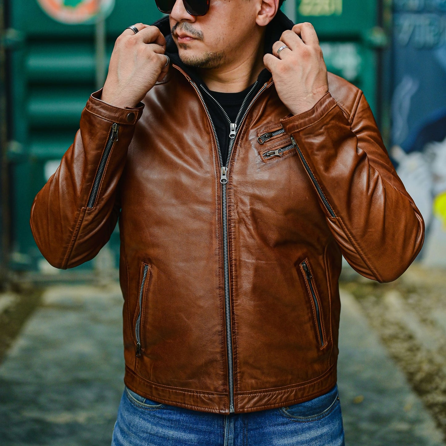 Leather Hooded Jacket Handmade Hood for Men Removable Hood Jacket