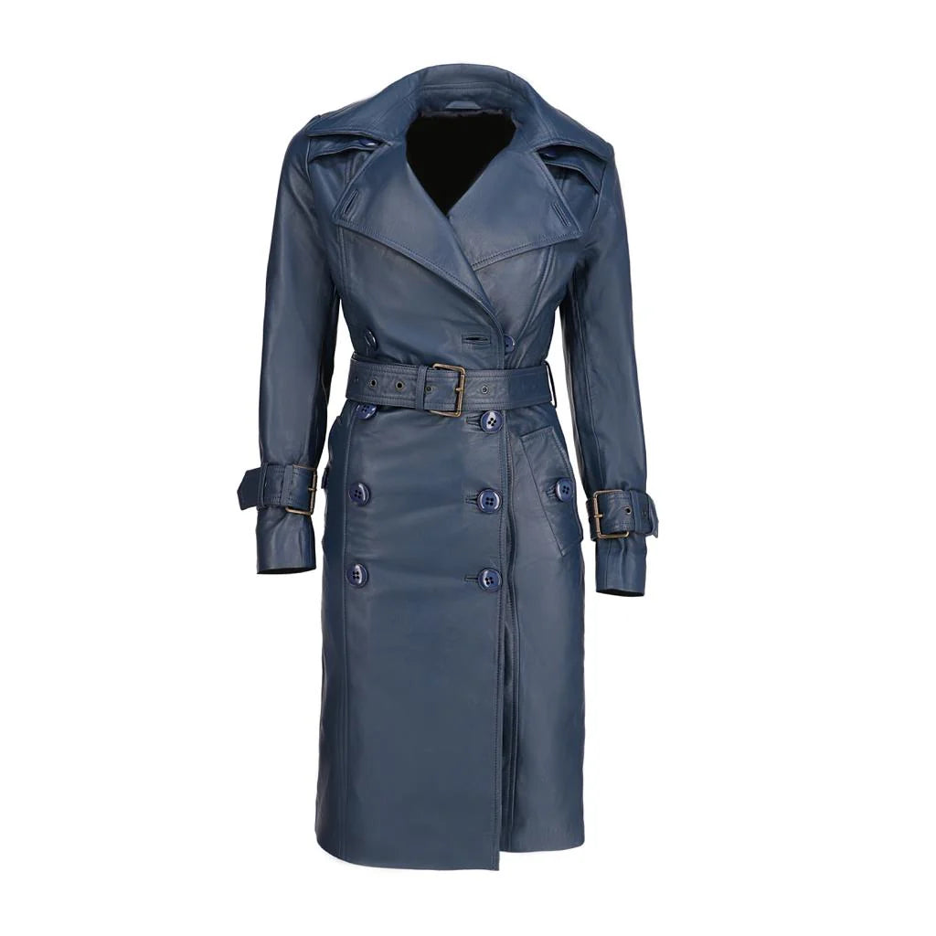 Handmade Long coat Leather long coat Ladies coat  Trench Coat long coat with belt