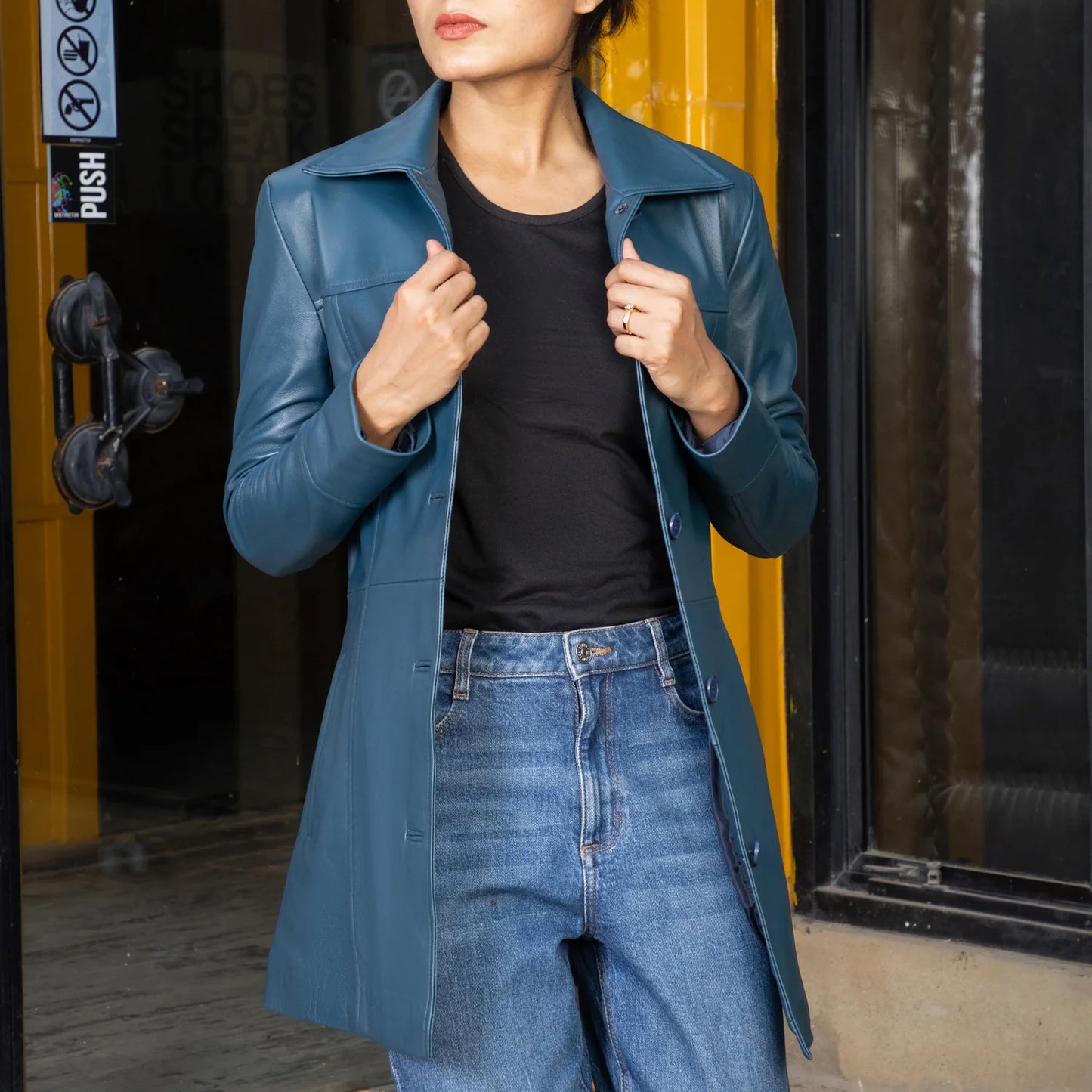 Real Leather Jacket handmade jackets Ladies jackets Long coat for women Long Coat with Pockets Leather Car Coat luxury leather jacket