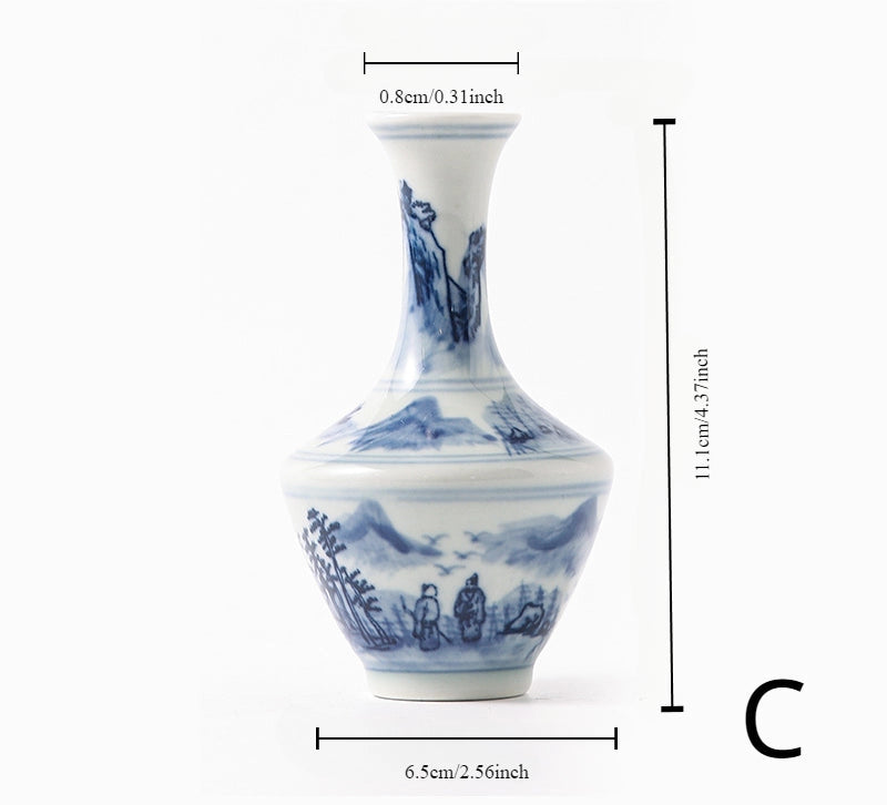 Hand Painted Blue & White Porcelain Mini Vase