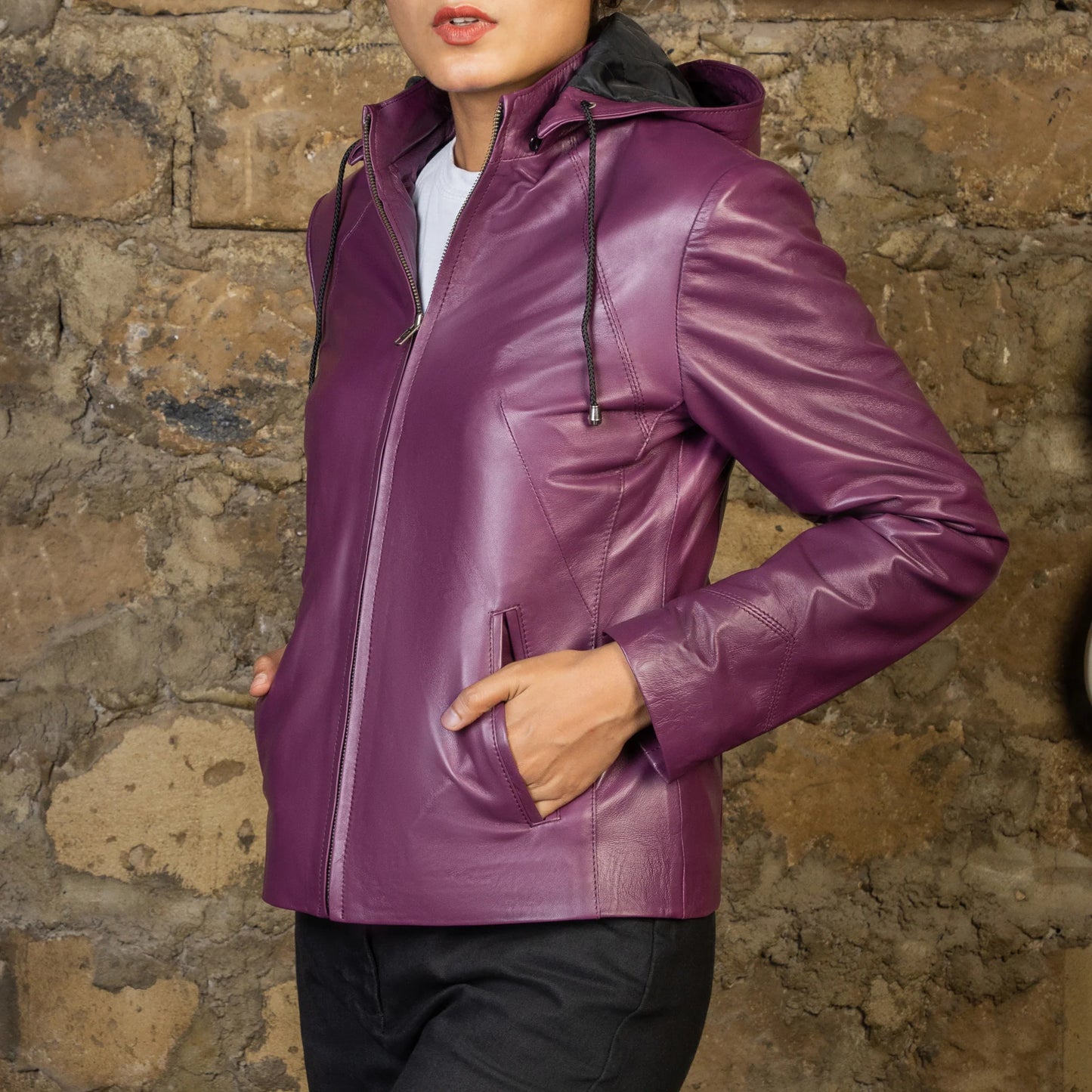 Handmade jacket Leather Hood Lambskin Hood Hooded leather jacket for women Ladies Hoodies