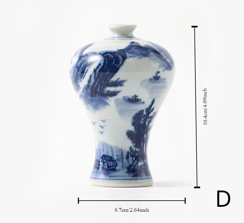 Hand Painted Blue & White Porcelain Mini Vase