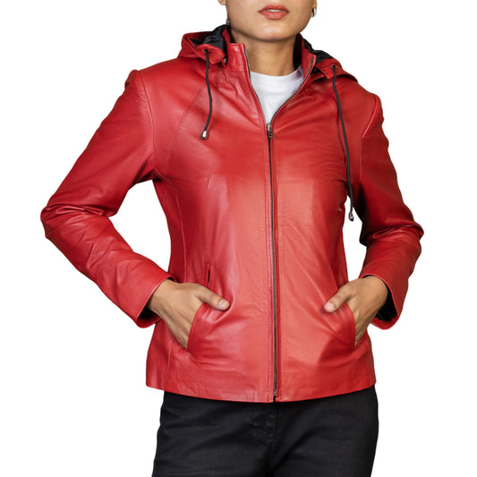 Handmade jacket Leather Hood Lambskin Hood Hooded leather jacket for women Ladies Hoodies