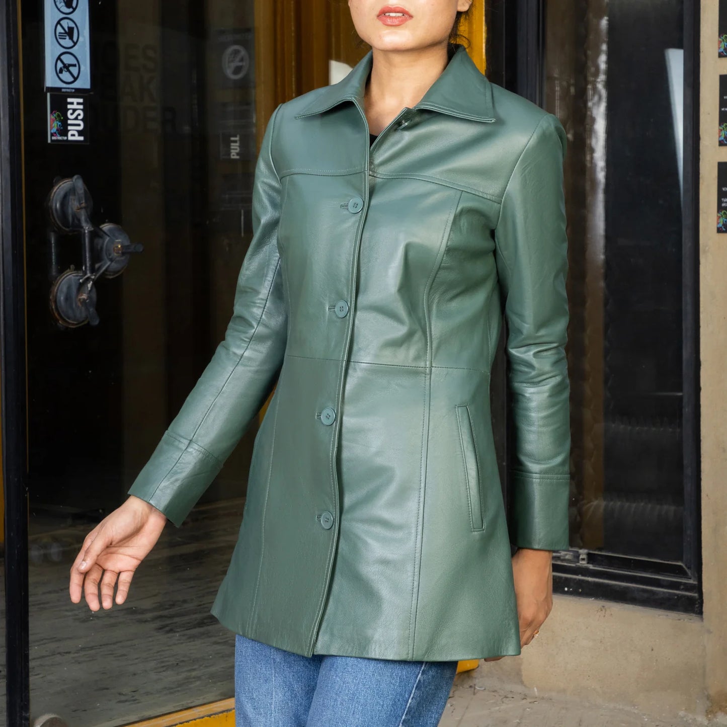 Real Leather Jacket handmade jackets Ladies jackets Long coat for women Long Coat with Pockets Leather Car Coat luxury leather jacket