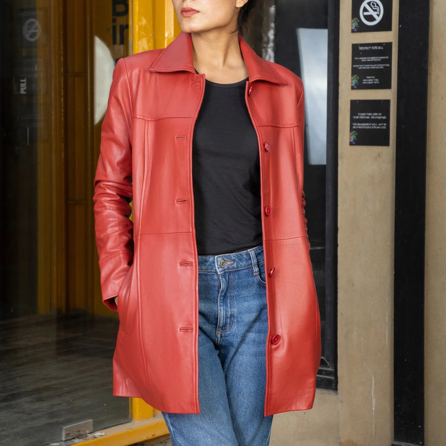 Real Leather Jacket handmade jackets Ladies jackets Long coat for women Long Coat with Pockets Leather Car Coat luxury leather jacket