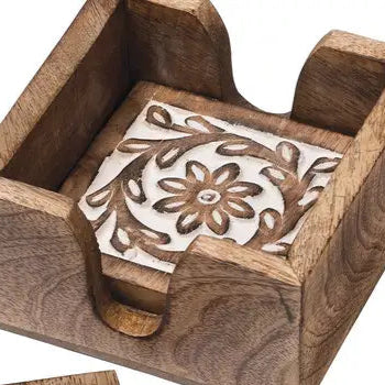 Wooden Coasters Set of 4 with Tray