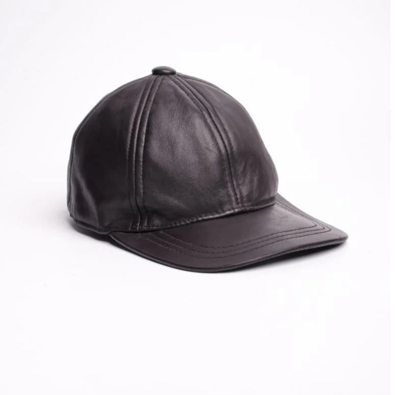 Brown Pure Leather Baseball Cap - Adjustable Strap & Durable Genuine Leather Hat