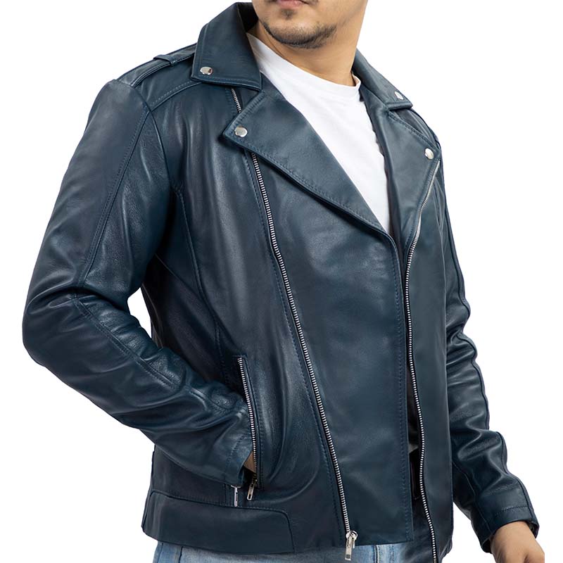 Handmade Jacket Blue Biker Leather Jacket Motorcycle Jacket
