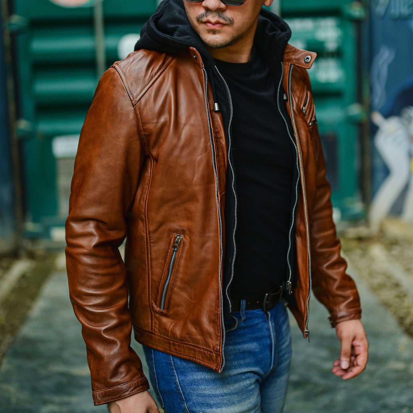 Leather Hooded Jacket Handmade Hood for Men Removable Hood Jacket