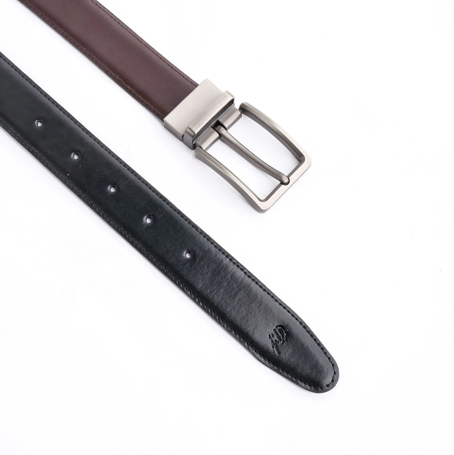 Double-Sided Reversible Men’s Leather Belt – Black & Dark Brown
