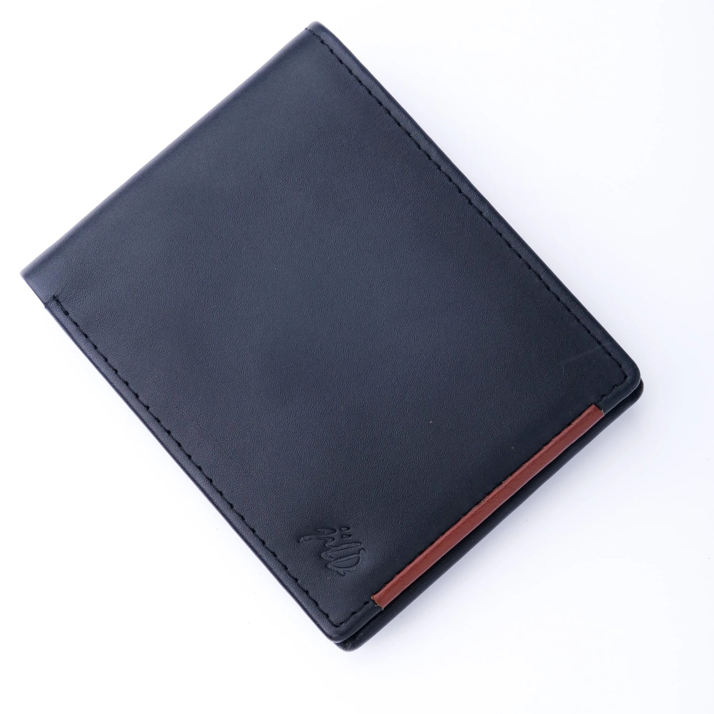 Leather Bifold Wallet with Tan Brown Stripe Slim Card and Cash Holder Wallet