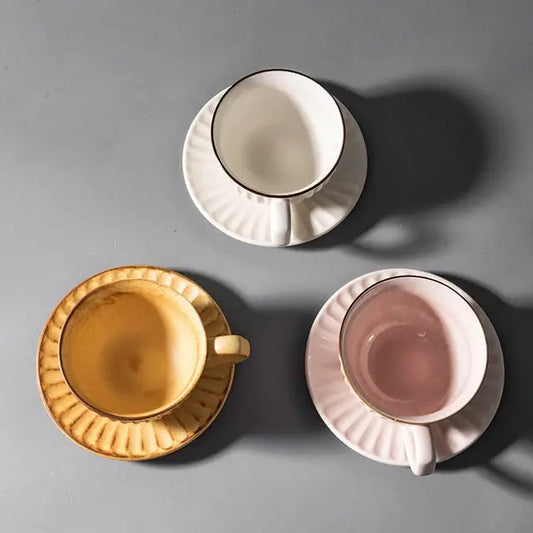 Handmade Japanese Stoneware Coffee Cup and Saucer