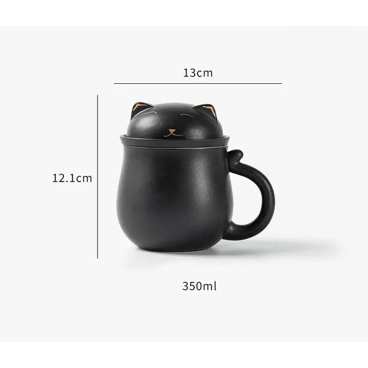 Lucky Black and White Cat Tea Cup with Infuser