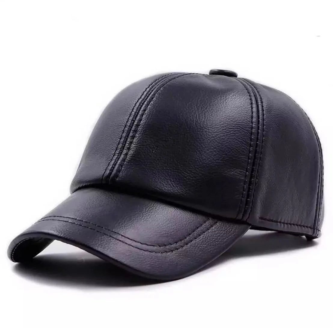 Unisex Pure Leather Adjustable Snapback Hat | Durable Black Leather Cap