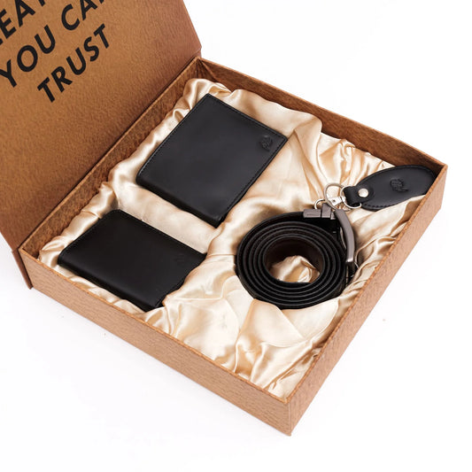 Signature Gift Set for Men – 4 Piece Leather Accessories Box (Black)