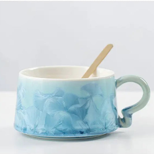 Crystal Glazed Ceramic Coffee Mug and Saucer Set