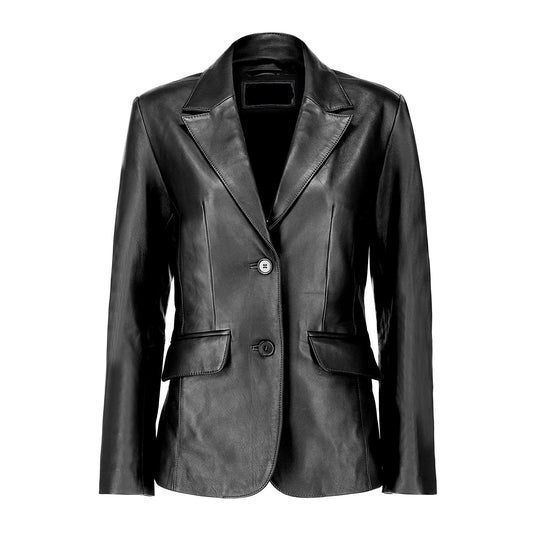 Handmade Blazer Leather Blazer  2-Button Leather Blazer Black leather blazer Blazer foe women