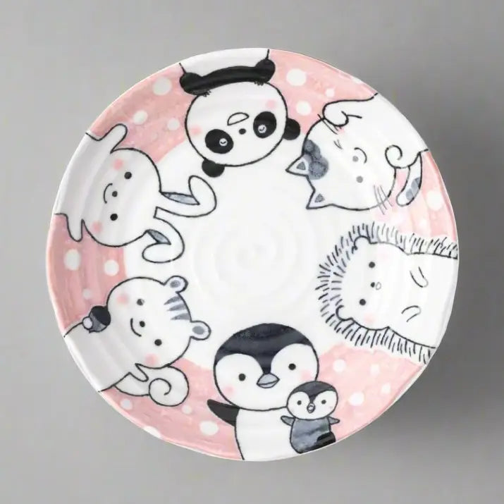 Pink Glaze Ceramic Plate Animal Illustration Dinnerware