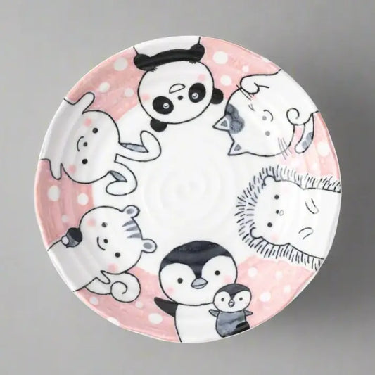 Pink Glaze Ceramic Plate Animal Illustration Dinnerware