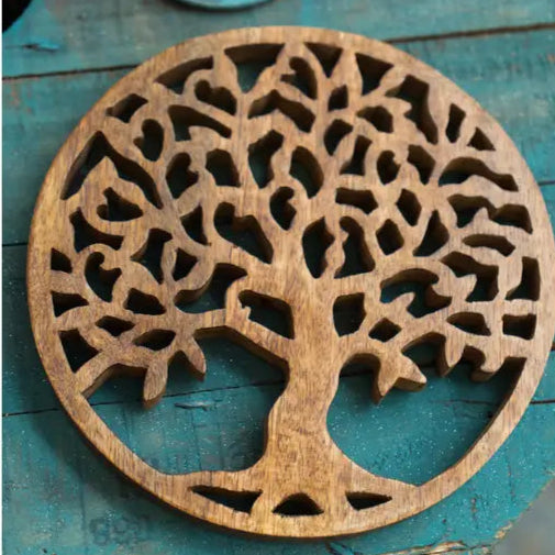 Handmade Tree of Life Mango Wood Trivet