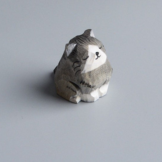 Handmade Wooden Grey Cat Ornament