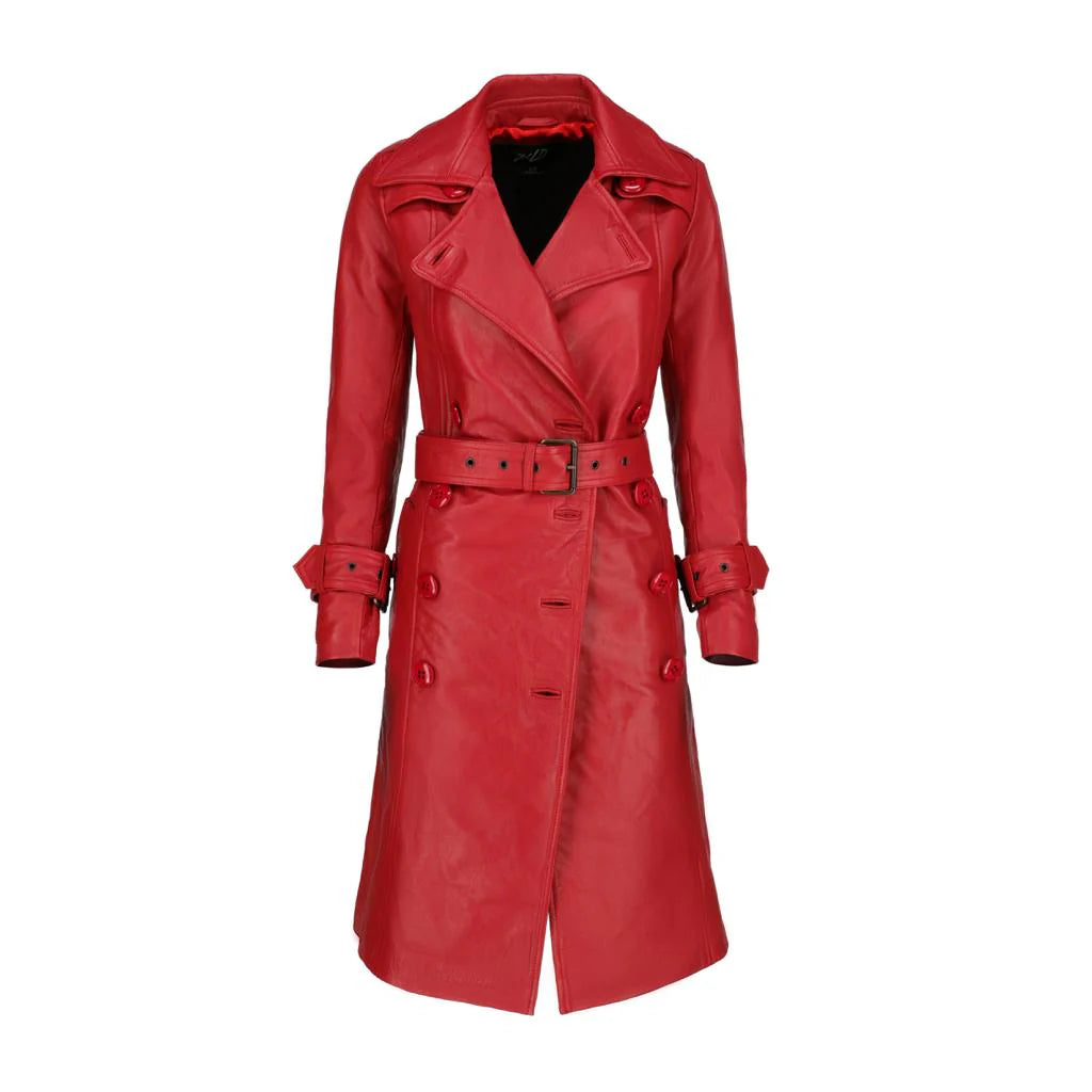 Handmade Long coat Leather Long Coat Women coat Red long coat Trench Coat Long coat with belt Ladies long coat
