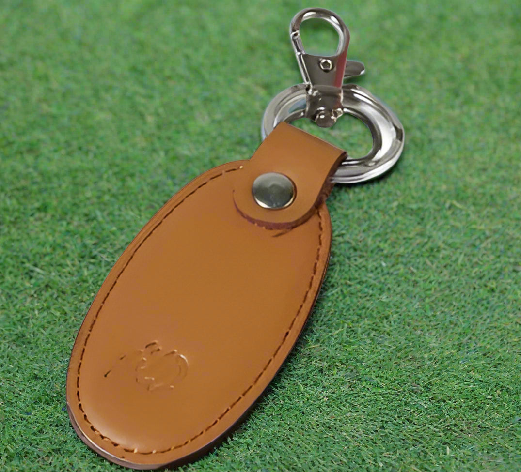 Camel Brown Real Leather Keychain - Locking Key Hook with Silver Metal Ring