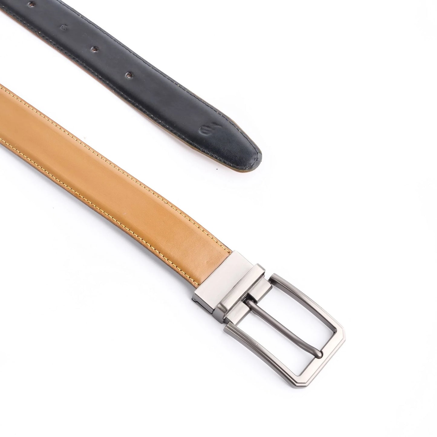 Men’s Leather Belt – Double-Sided Laminated Belt with Silver Buckle – 2-in-1 Formal & Casual Accessory