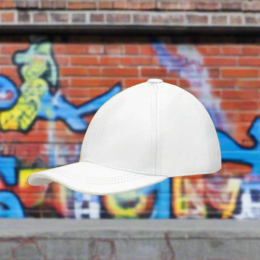 White Pure Leather Baseball Cap - Adjustable Strap & Genuine Leather Snapback Hat Unisex Pure Leather Cap