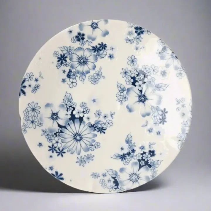 Hand Painted Blue Floral Porcelain Hana Glaze Dinner Plate