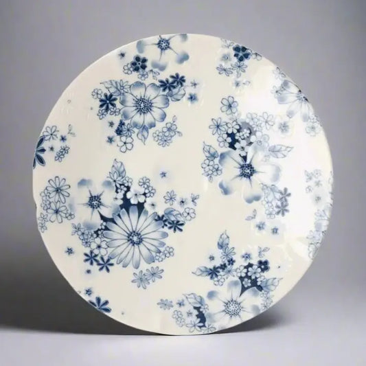 Hand Painted Blue Floral Porcelain Hana Glaze Dinner Plate