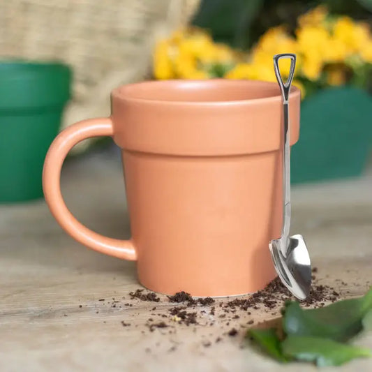 Ceramic Plant Pot Mug with Shovel Spoon