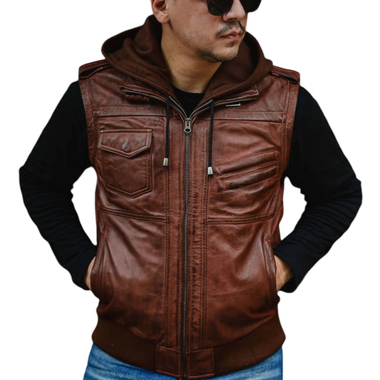 Handmade Jacket Leather Hooded jacket Lather Jacket for Men