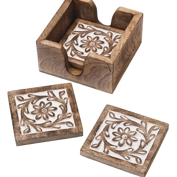 Wooden Coasters Set of 4 with Tray