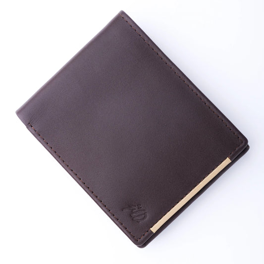 Leather Bifold Wallet with Brown Stripe Slim Card and Cash Holder Wallet