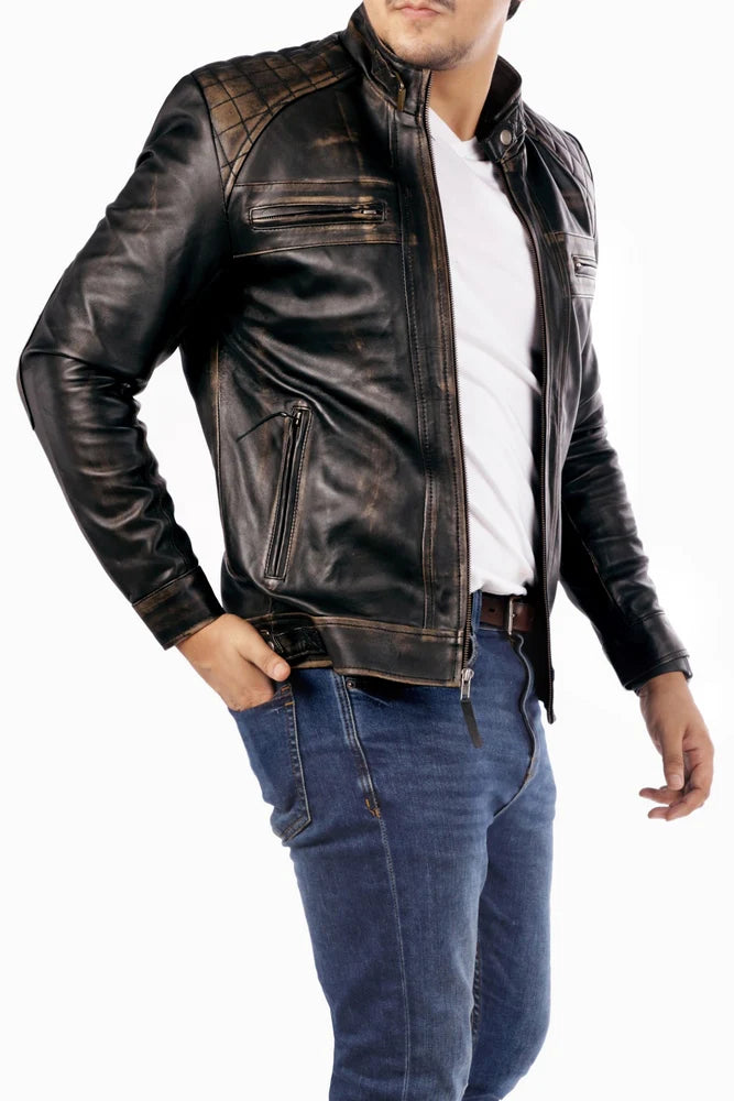Handmade jacket Black  Casual Biker Style Jacket Men Leather Jacket