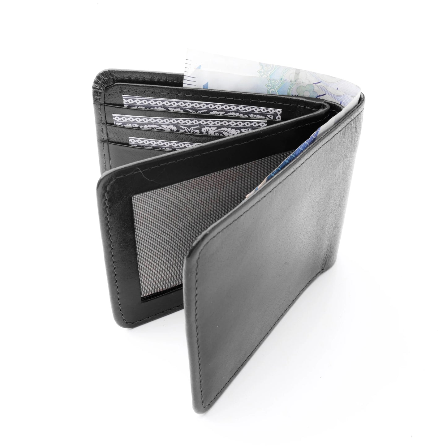 Three Pocket Leather Men Wallet Slim Bifold Card Holder & Cash Wallet Black Handmade Gift