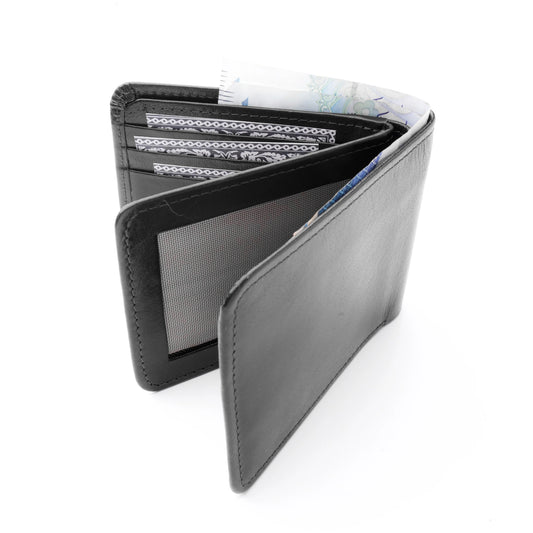 Three Pocket Leather Men Wallet Slim Bifold Card Holder & Cash Wallet Black Handmade Gift