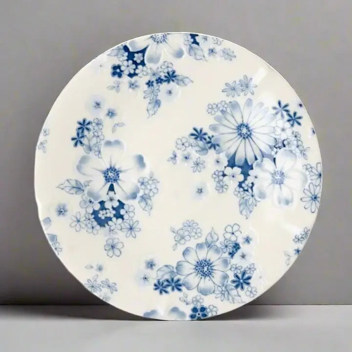 Hand Painted Blue Floral Porcelain Hana Glaze Dinner Plate