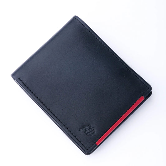 Men’s Pure Leather Bifold Wallet with Red Stripe Wallet with Cash and Card Slots