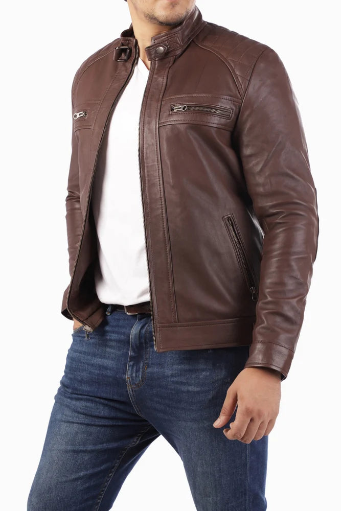 Handmade Jacket Leather Jacket  Casual Brown Biker Style