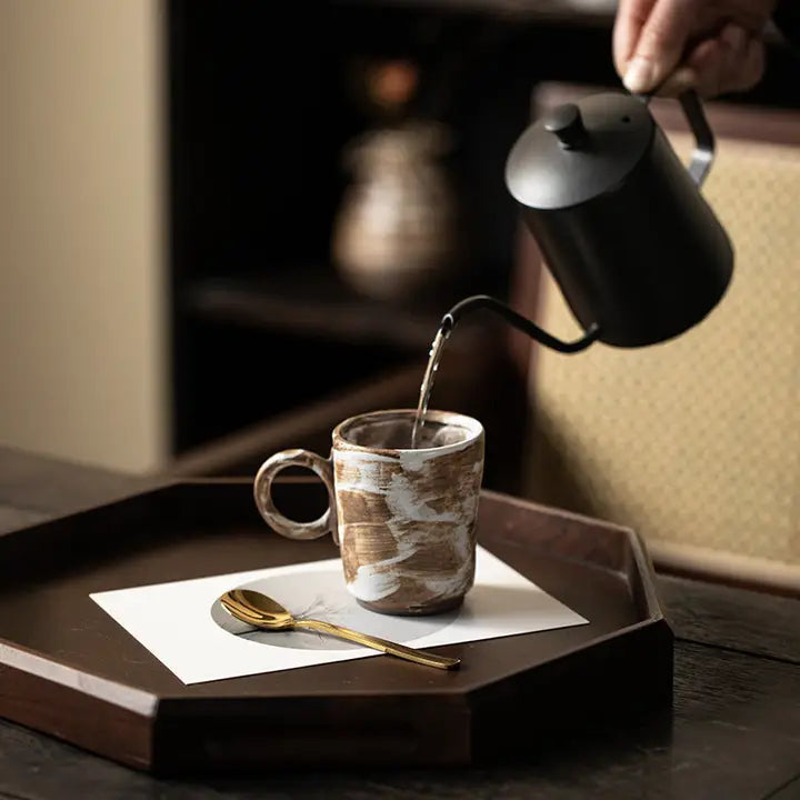Handmade Stoneware Mug with Flower Handle