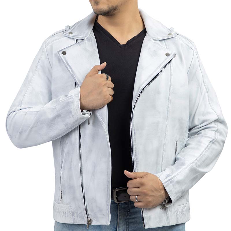 Handmade Jacket Leather jacket Men Leather Jacket White Biker Jacket Motorcycle Jacket for men