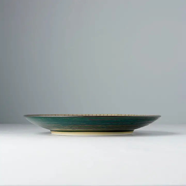 Dark Green Converging Lines Porcelain Dinner Plate