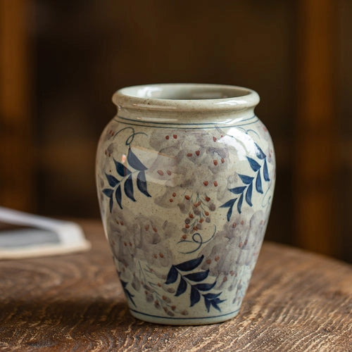 Vintage Hand Painted Blue & White Vase